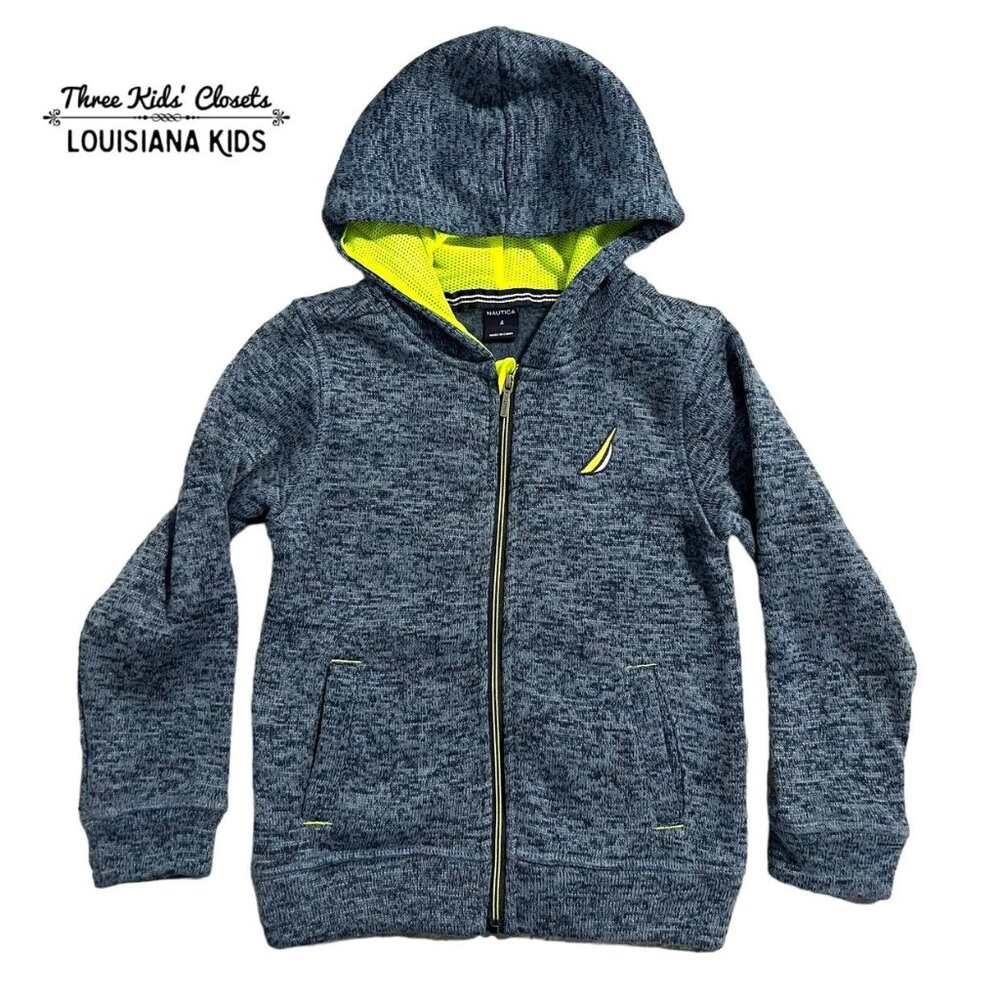 NEW Nautica Sz 4 Navy & Neon Yellow Hoodie Zipper Sweater